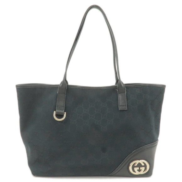 💎✨BEAUTIFUL✨💎 GUCCI Tote Bag Black GG Canvas Leather - Picture 2 of 16